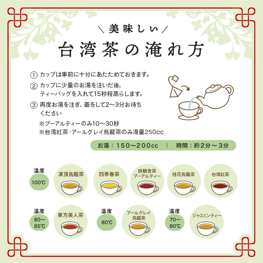 【送料無料】Mug&Pot アジアンティー 5種 飲み比べセット(東方美人茶 四季春茶 ジャスミン茶 台湾紅茶 アールグレイ烏龍茶 ティーバッグ 2g×6包×5種）